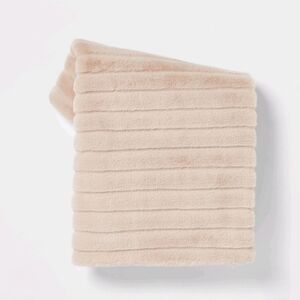 Threshold Textured Faux Fur Reversible Throw Blanket Neutral